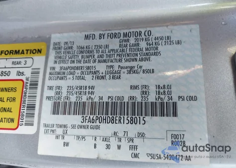 2014 Ford Fusion Se z USA, uszkodzony, nr VIN 3FA6P0HD8ER158015